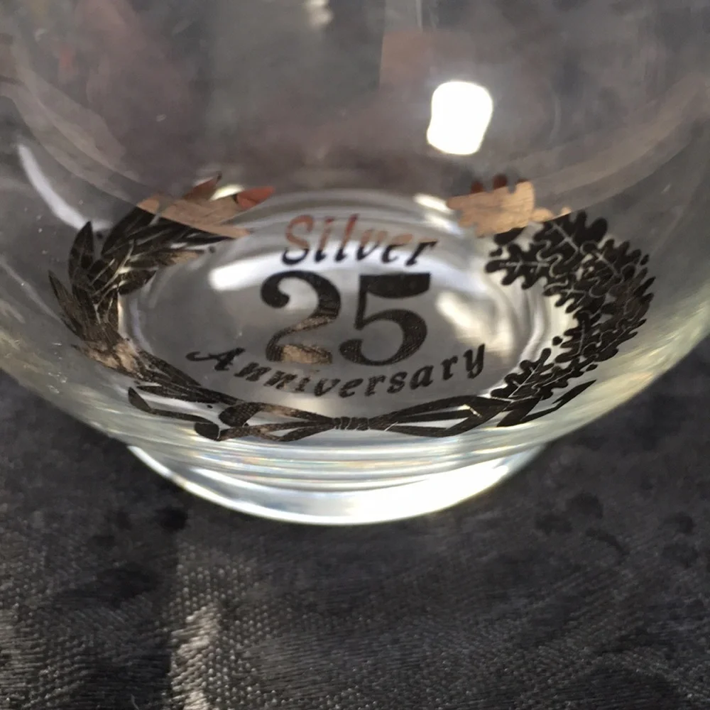Vintage 25th Silver Anniversary Glass Sugar Bowl with Spoon Silver Rim Crest